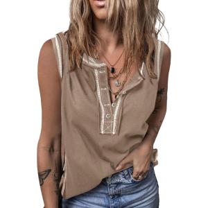 imageSHEWIN Tank Tops for Women 2025 Causal Sleeveless V Neck T Shirts Womens Summer TopsA1light French Beige