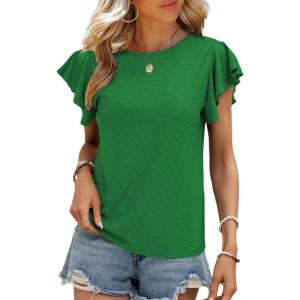 imageSHEWIN Womens Summer Tops Casual Ruffle Short Sleeve T Shirts Loose Dressy BlousesDark Green