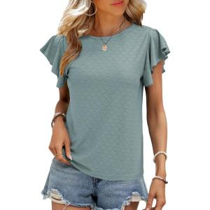 imageSHEWIN Womens Summer Tops Casual Ruffle Short Sleeve T Shirts Loose Dressy BlousesLight Green