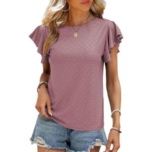 imageSHEWIN Womens Summer Tops Casual Ruffle Short Sleeve T Shirts Loose Dressy BlousesLight Purple