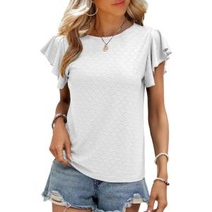 imageSHEWIN Womens Summer Tops Casual Ruffle Short Sleeve T Shirts Loose Dressy BlousesWhite