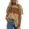 imageSHEWIN Womens Casual Short Sleeve Shirts Loose Crewneck Color Block Tshirts TopsB Brown