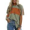 imageSHEWIN Womens Casual Short Sleeve Shirts Loose Crewneck Color Block Tshirts TopsB Dark Green