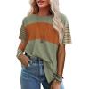 imageSHEWIN Womens Casual Short Sleeve Shirts Loose Crewneck Color Block Tshirts TopsB Dark Green