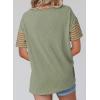 imageSHEWIN Womens Casual Short Sleeve Shirts Loose Crewneck Color Block Tshirts TopsB Dark Green