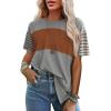 imageSHEWIN Womens Casual Short Sleeve Shirts Loose Crewneck Color Block Tshirts TopsB Grey