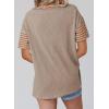 imageSHEWIN Womens Casual Short Sleeve Shirts Loose Crewneck Color Block Tshirts TopsB Khaki