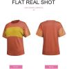 imageSHEWIN Womens Casual Short Sleeve Shirts Loose Crewneck Color Block Tshirts TopsB Orange