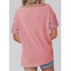imageSHEWIN Womens Casual Short Sleeve Shirts Loose Crewneck Color Block Tshirts TopsB Pink