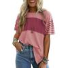 imageSHEWIN Womens Casual Short Sleeve Shirts Loose Crewneck Color Block Tshirts TopsB Pink