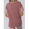 imageSHEWIN Womens Casual Short Sleeve Shirts Loose Crewneck Color Block Tshirts TopsB Red