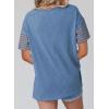 imageSHEWIN Womens Casual Short Sleeve Shirts Loose Crewneck Color Block Tshirts TopsB Sky Blue