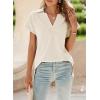 imageSHEWIN Womens Polo Shirts Casual Collared Short Sleeve Shirt Loose V Neck Tunic TopsA Apricot