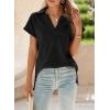 imageSHEWIN Womens Polo Shirts Casual Collared Short Sleeve Shirt Loose V Neck Tunic TopsA Black