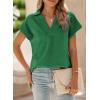 imageSHEWIN Womens Polo Shirts Casual Collared Short Sleeve Shirt Loose V Neck Tunic TopsB Dark Green