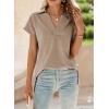imageSHEWIN Womens Polo Shirts Casual Collared Short Sleeve Shirt Loose V Neck Tunic TopsB Khaki