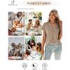imageSHEWIN Womens Polo Shirts Casual Collared Short Sleeve Shirt Loose V Neck Tunic TopsB Khaki