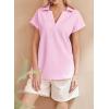 imageSHEWIN Womens Polo Shirts Casual Collared Short Sleeve Shirt Loose V Neck Tunic TopsB Pink