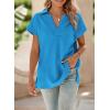 imageSHEWIN Womens Polo Shirts Casual Collared Short Sleeve Shirt Loose V Neck Tunic TopsB Sky Blue