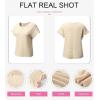 imageSHEWIN Womens Summer Tops Crewneck Short Sleeve T Shirts Casual Textured Work Shirt Loose BlousesApricot