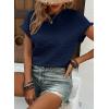 imageSHEWIN Womens Summer Tops Crewneck Short Sleeve T Shirts Casual Textured Work Shirt Loose BlousesNavy Blue