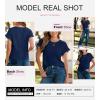 imageSHEWIN Womens Summer Tops Crewneck Short Sleeve T Shirts Casual Textured Work Shirt Loose BlousesNavy Blue