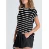 imageSHEWIN Womens Sweater Vest Casual Crew Neck Cap Short Sleeve Striped Knit Lightweight Pullover Sweaters T Shirt TopsB Black Stripe