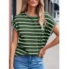 imageSHEWIN Womens Sweater Vest Casual Crew Neck Cap Short Sleeve Striped Knit Lightweight Pullover Sweaters T Shirt TopsB Jungle Green Stripe