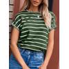 imageSHEWIN Womens Sweater Vest Casual Crew Neck Cap Short Sleeve Striped Knit Lightweight Pullover Sweaters T Shirt TopsB Jungle Green Stripe