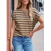 imageSHEWIN Womens Sweater Vest Casual Crew Neck Cap Short Sleeve Striped Knit Lightweight Pullover Sweaters T Shirt TopsB Khaki Stripe