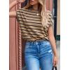 imageSHEWIN Womens Sweater Vest Casual Crew Neck Cap Short Sleeve Striped Knit Lightweight Pullover Sweaters T Shirt TopsB Khaki Stripe