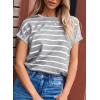 imageSHEWIN Womens Sweater Vest Casual Crew Neck Cap Short Sleeve Striped Knit Lightweight Pullover Sweaters T Shirt TopsB Light Grey Stripe