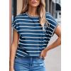 imageSHEWIN Womens Sweater Vest Casual Crew Neck Cap Short Sleeve Striped Knit Lightweight Pullover Sweaters T Shirt TopsB Navy Blue Stripe