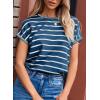 imageSHEWIN Womens Sweater Vest Casual Crew Neck Cap Short Sleeve Striped Knit Lightweight Pullover Sweaters T Shirt TopsB Navy Blue Stripe