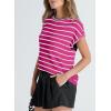 imageSHEWIN Womens Sweater Vest Casual Crew Neck Cap Short Sleeve Striped Knit Lightweight Pullover Sweaters T Shirt TopsB Rose Stripe
