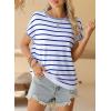 imageSHEWIN Womens Sweater Vest Casual Crew Neck Cap Short Sleeve Striped Knit Lightweight Pullover Sweaters T Shirt TopsB Sky Blue Stripe