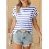 imageSHEWIN Womens Sweater Vest Casual Crew Neck Cap Short Sleeve Striped Knit Lightweight Pullover Sweaters T Shirt TopsB Sky Blue Stripe