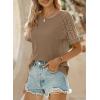 imageSHEWIN Womens Waffle Knit Tops Casual Crew Neck Hollow Out Raglan Short Sleeve Summer TShirts BlousesA Light French Beige