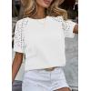 imageSHEWIN Womens Waffle Knit Tops Casual Crew Neck Hollow Out Raglan Short Sleeve Summer TShirts BlousesA White