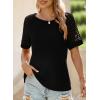 imageSHEWIN Womens Waffle Knit Tops Casual Crew Neck Hollow Out Raglan Short Sleeve Summer TShirts BlousesB Black