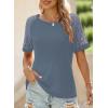 imageSHEWIN Womens Waffle Knit Tops Casual Crew Neck Hollow Out Raglan Short Sleeve Summer TShirts BlousesB Dusk Blue
