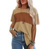 imageSHEWIN Womens Casual Short Sleeve Shirts Loose Crewneck Color Block Tshirts TopsB Brown