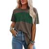 imageSHEWIN Womens Casual Short Sleeve Shirts Loose Crewneck Color Block Tshirts TopsB Coffee