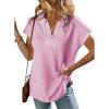 imageSHEWIN Womens Polo Shirts Casual Collared Short Sleeve Shirt Loose V Neck Tunic TopsB Pink