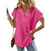imageSHEWIN Womens Polo Shirts Casual Collared Short Sleeve Shirt Loose V Neck Tunic TopsB Rose Red