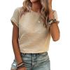 imageSHEWIN Womens Summer Tops Crewneck Short Sleeve T Shirts Casual Textured Work Shirt Loose BlousesApricot