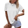 imageSHEWIN Womens Waffle Knit Tops Casual Crew Neck Hollow Out Raglan Short Sleeve Summer TShirts BlousesA White