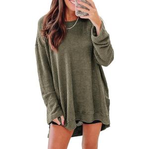 imageSHEWIN Long Sleeve Shirts For Women Crewneck Fall Shirts for Women Waffle Knit Tunic Tops2 Green