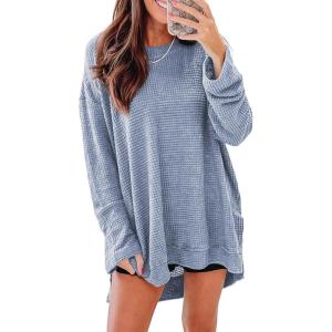 imageSHEWIN Long Sleeve Shirts For Women Crewneck Fall Shirts for Women Waffle Knit Tunic Tops9 Sky Blue