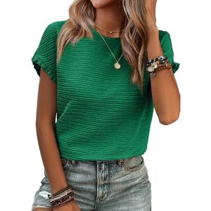 imageSHEWIN Womens Summer Tops Crewneck Short Sleeve T Shirts Casual Textured Work Shirt Loose BlousesGreen